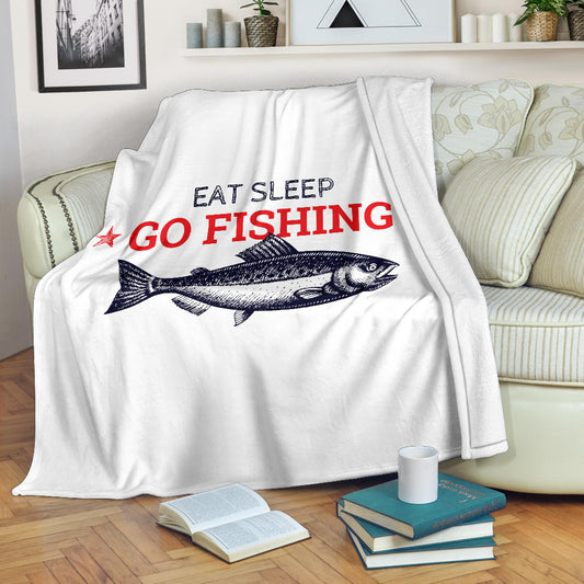 Gift For Fisherman Premium Blanket, Eat Sleep Go Fishing