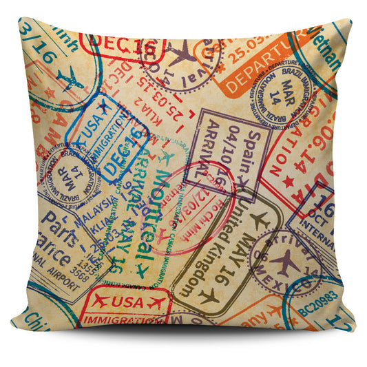 Travel Stamps  Pillow Cover